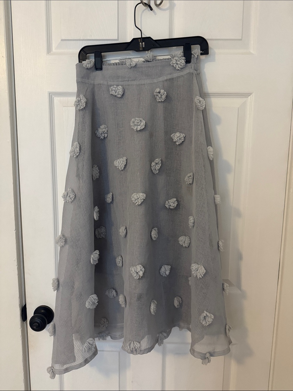Light Gray 3D Floral Midi Skirt